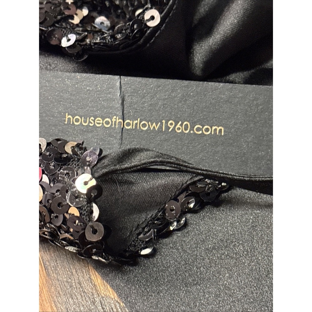 New House of Harlow 1960 Black‎ Satin With Sequins Spagetti Straps Dress Size M - Picture 16 of 16